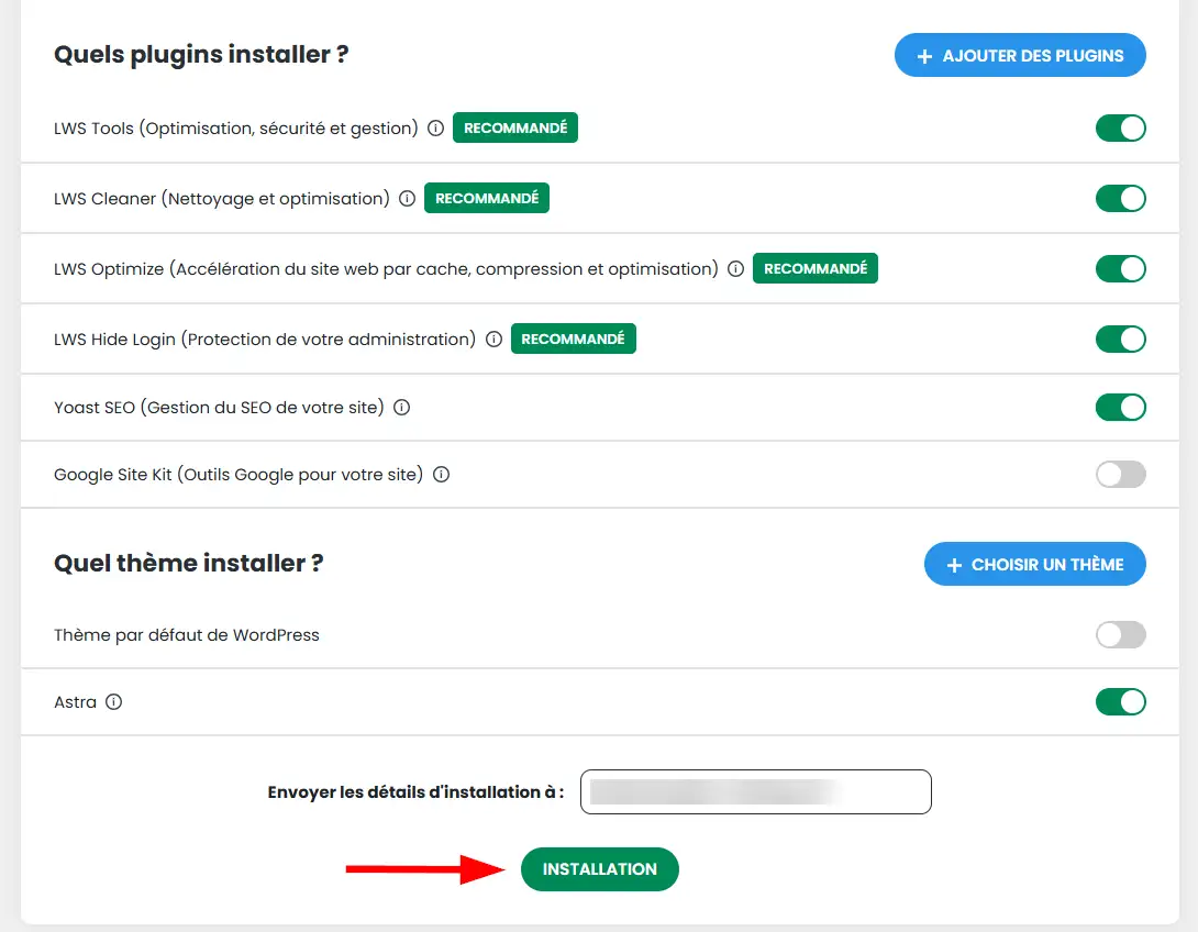 Lancer l'installation de WordPress après personnalisation de paramètres