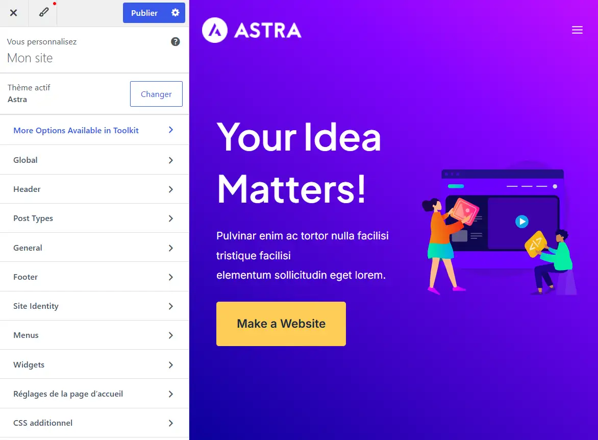 Personnaliser l'apparence du site dans le customiser WordPress