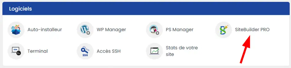 Section Montrant l'outil SiteBuilder Pro sur le serveur LWS