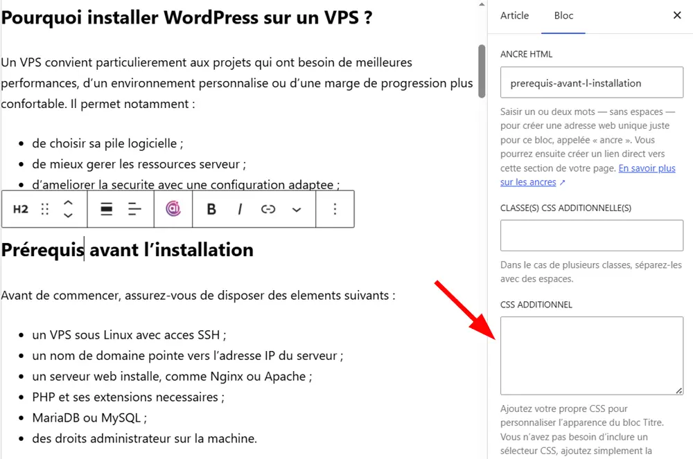 Ajouter du CSS personnalisé au niveau du bloc