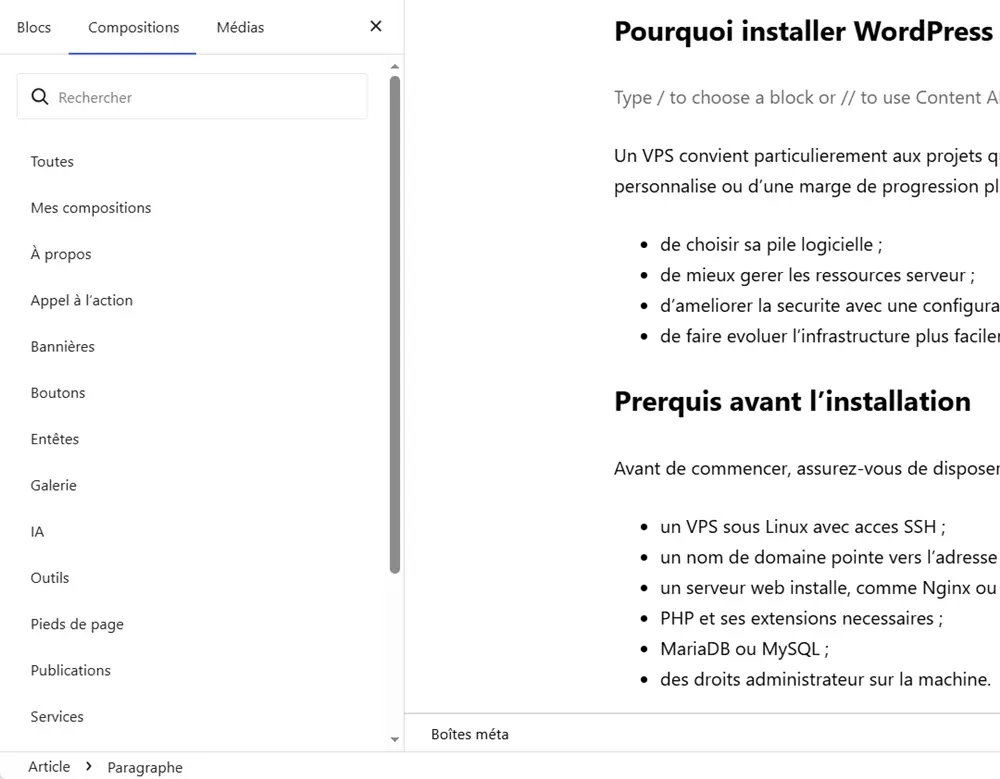 Patterns comme blocs uniques