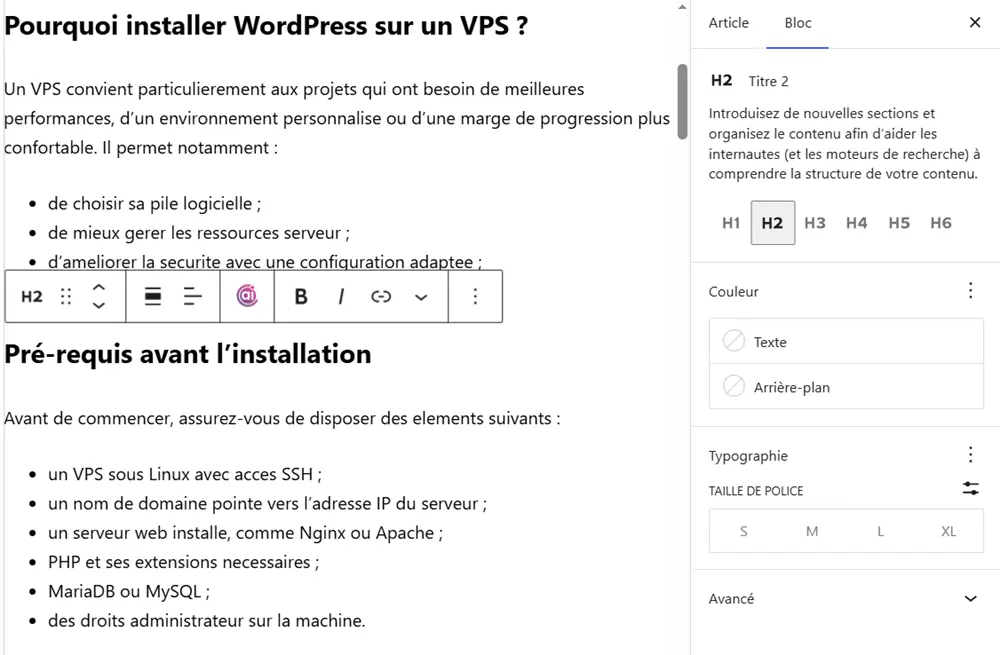 Ajouter un bloc Titre dans Gutenberg