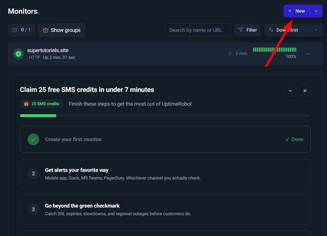 Ajouter un nouveau moniteur dans uptime Robot
