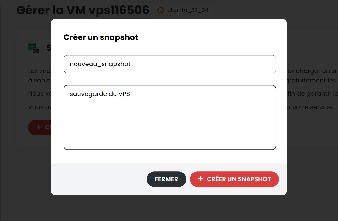 Créer un snapshot sur VPS KVM LWS