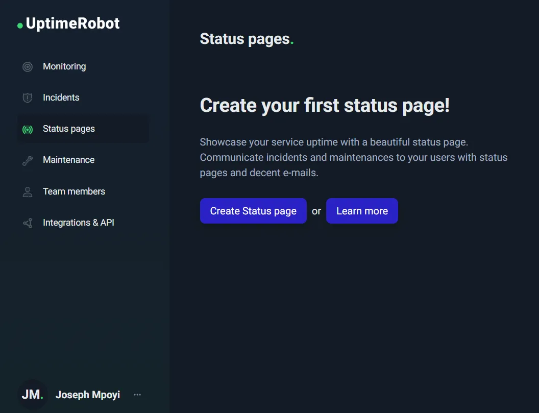 Créer une page status dans Uptimerobot