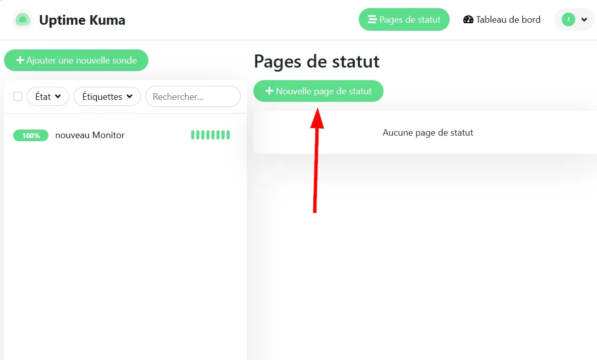 Créer une page statut dans uptime Kuma