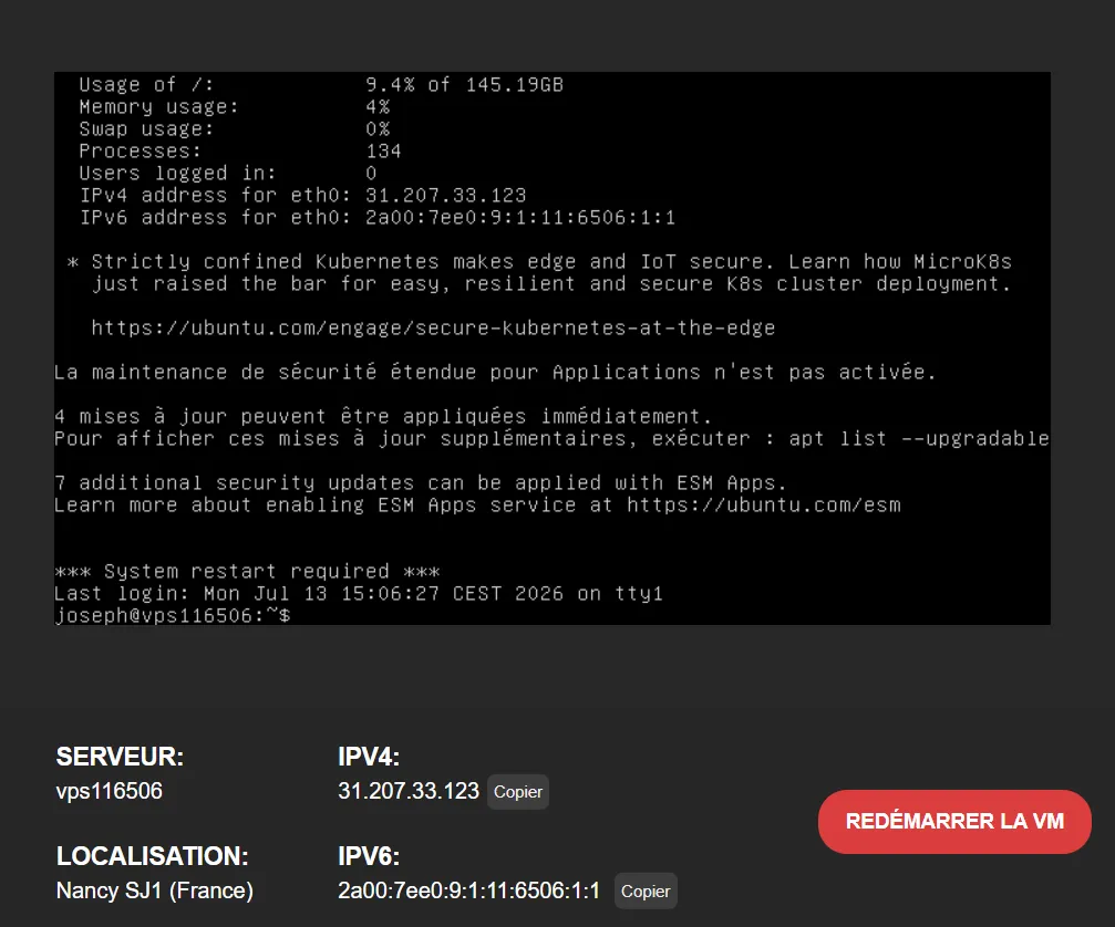 Interface SSH dans le VPS KVM LWS
