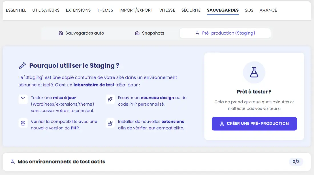 Créer un environnement de pré-production dans WP Manager de LWS