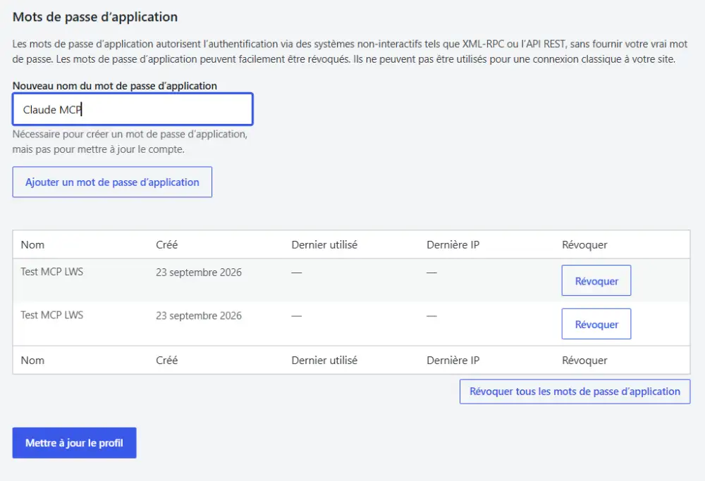 Créer un mot de passe de l'application