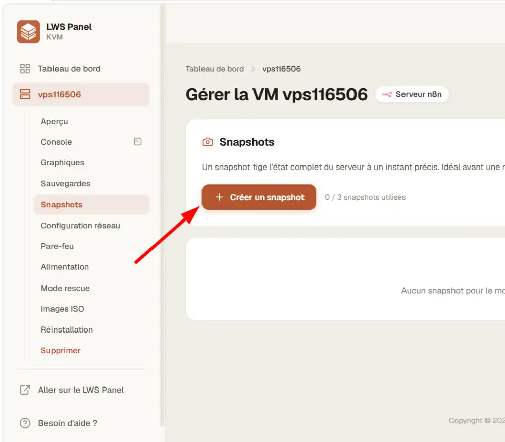 Créer un snapshot sur VPS KVM