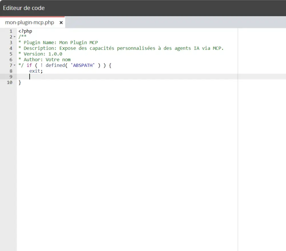Editer du code pour le plugin MCP