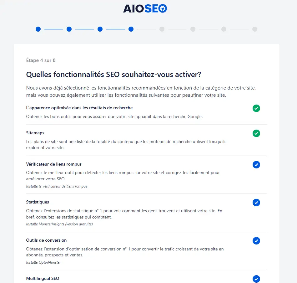 Fonctionnalités de AIOSEO