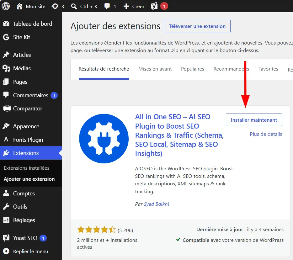 Installer le plugin All In One SEO