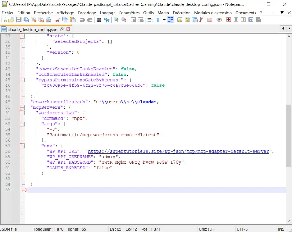 Modifier le fichier de configuration MCP de Claude