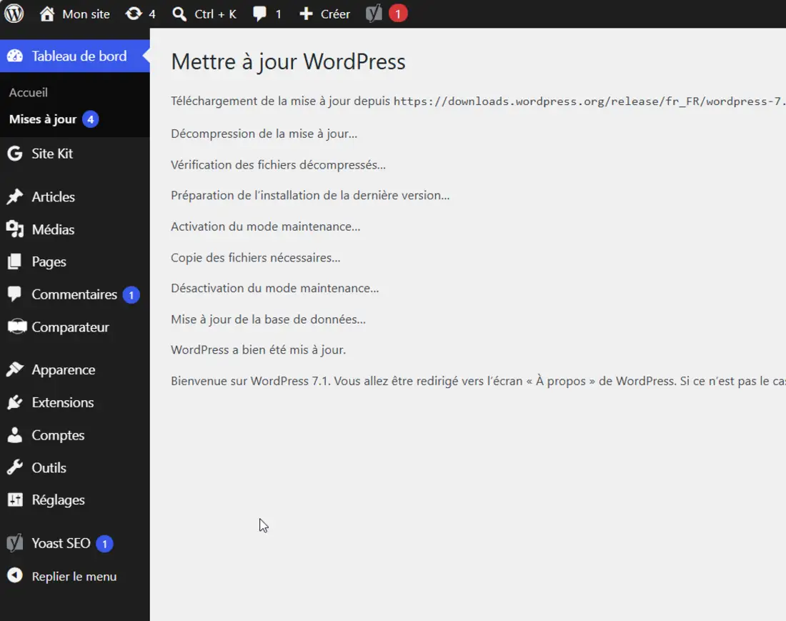 Processus de mise à jour WordPress