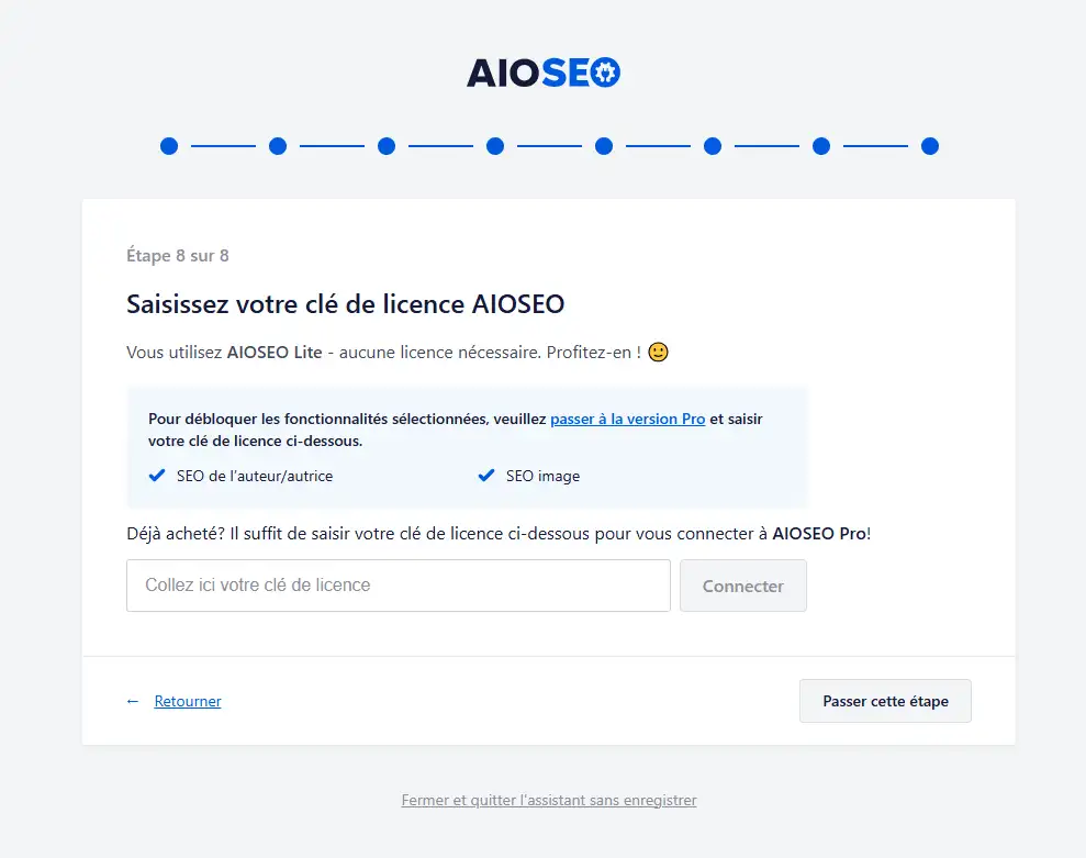 Saisir la clé AIOSEO
