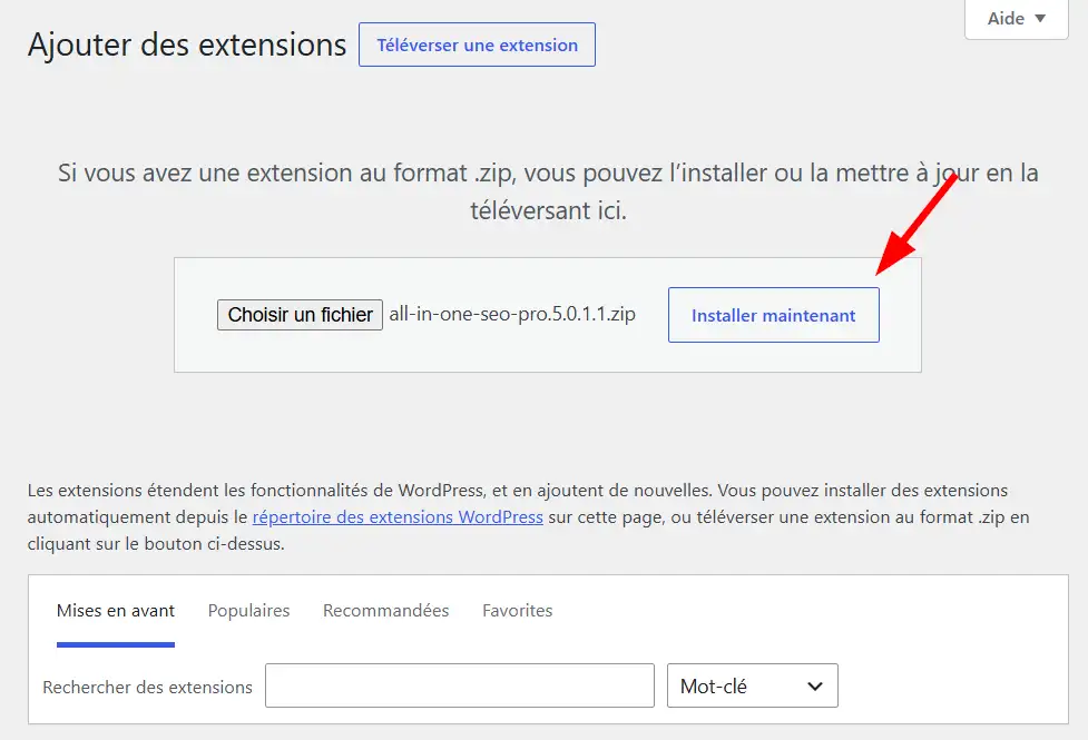 Téléverser un plugin WordPress