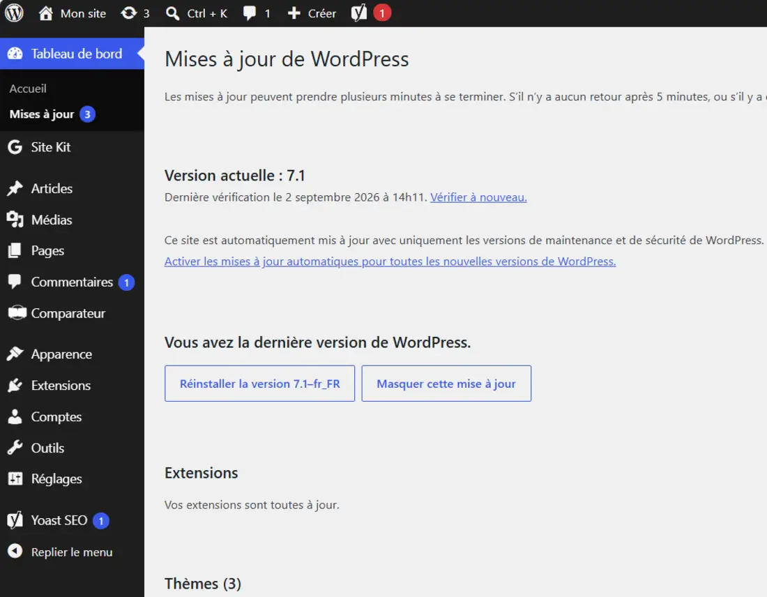 Vérifier la mise à jour vers la version 7.1