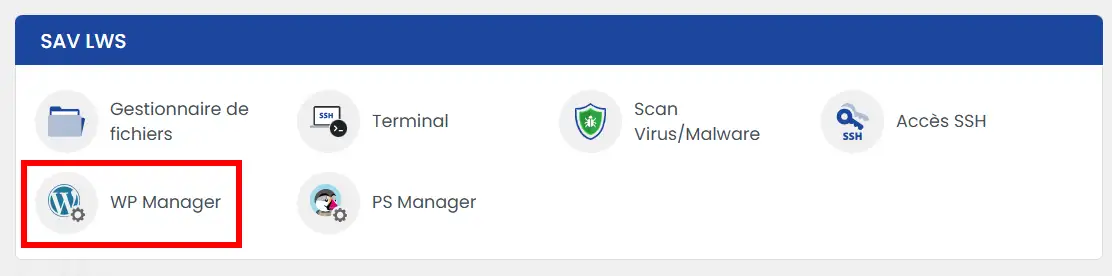 Accéder à WP Manager dans le panel LWS