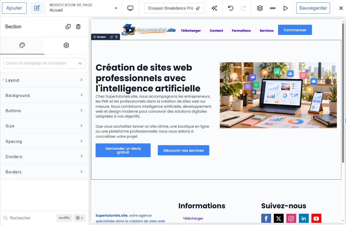 Ajouter la section principale de la page d'accueil avec le bloc Hero