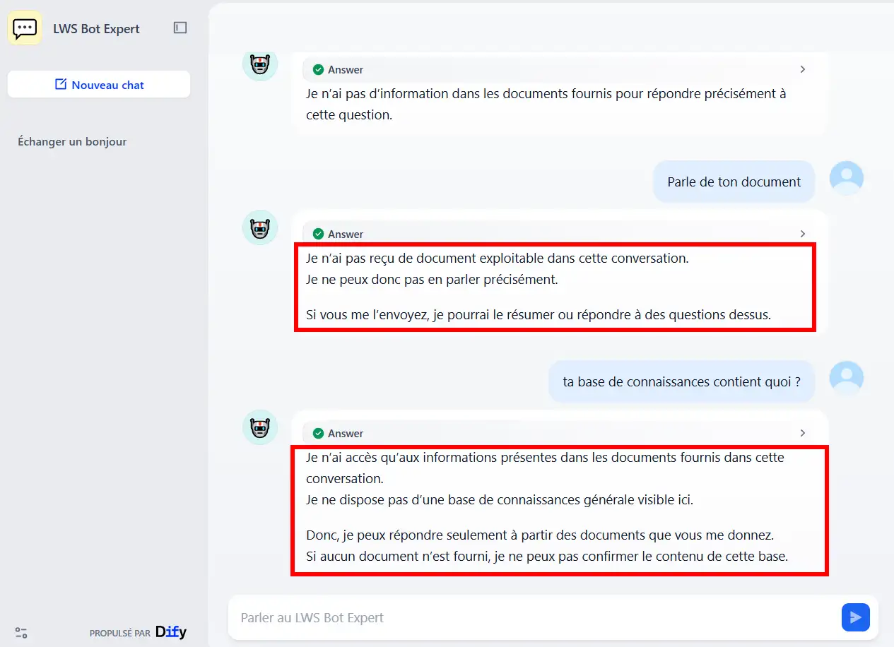 Capture montrant les erreurs de fonctionnement
