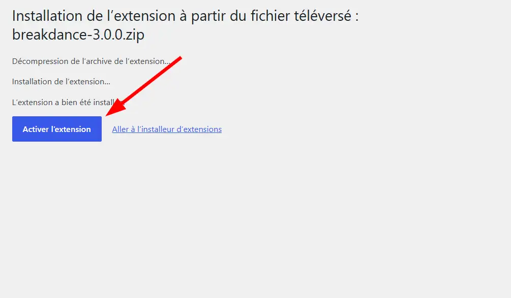 Cliquer sur le bouton Activer l'extension pour activer Breakdance