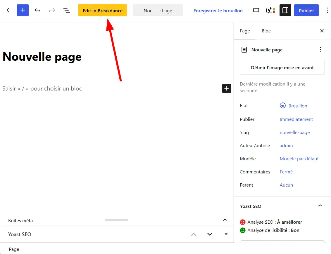 Cliquer sur le bouton "Edit" avec Breakdance