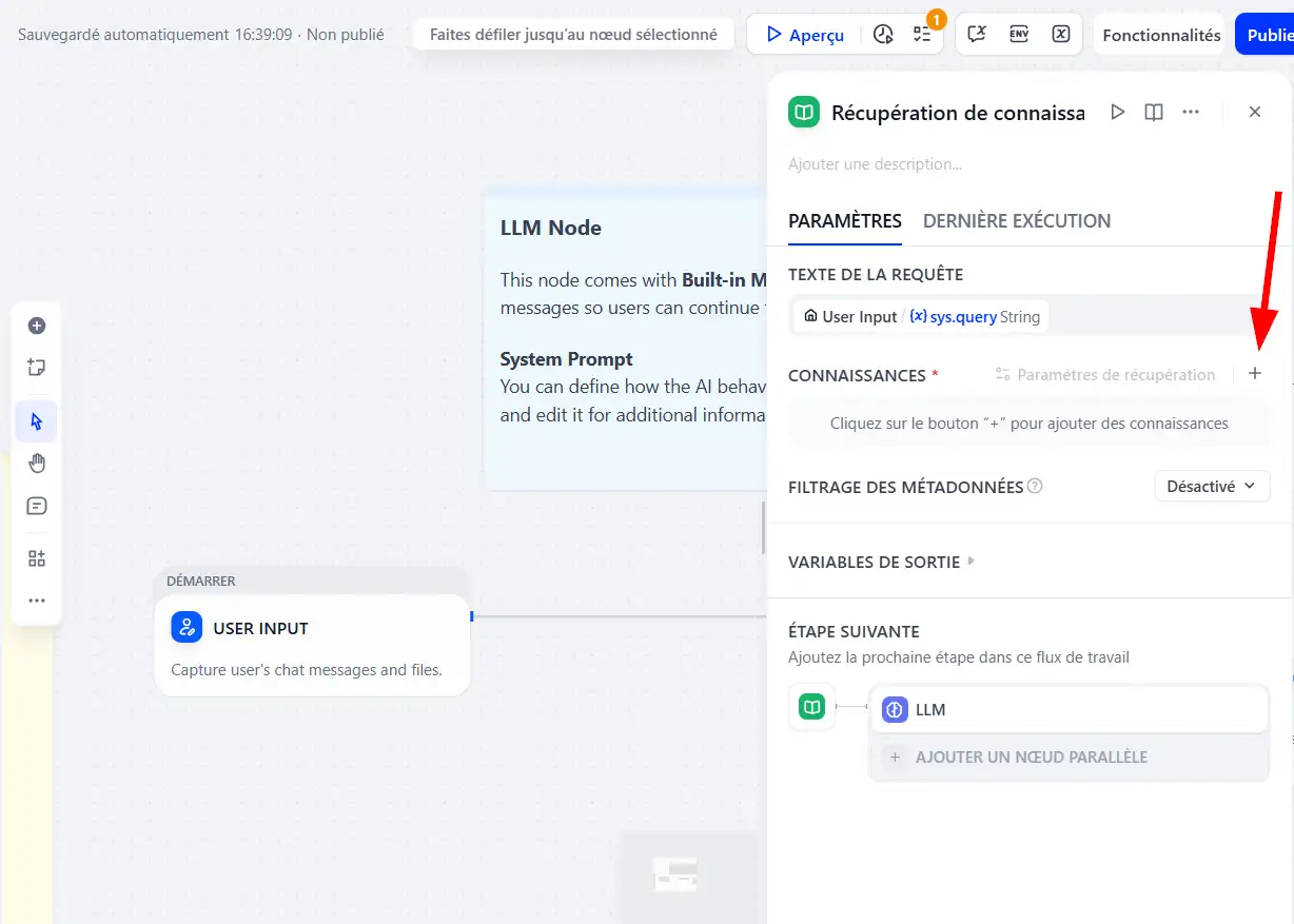 Cliquer sur le bouton Plus dans paramètres de récupération