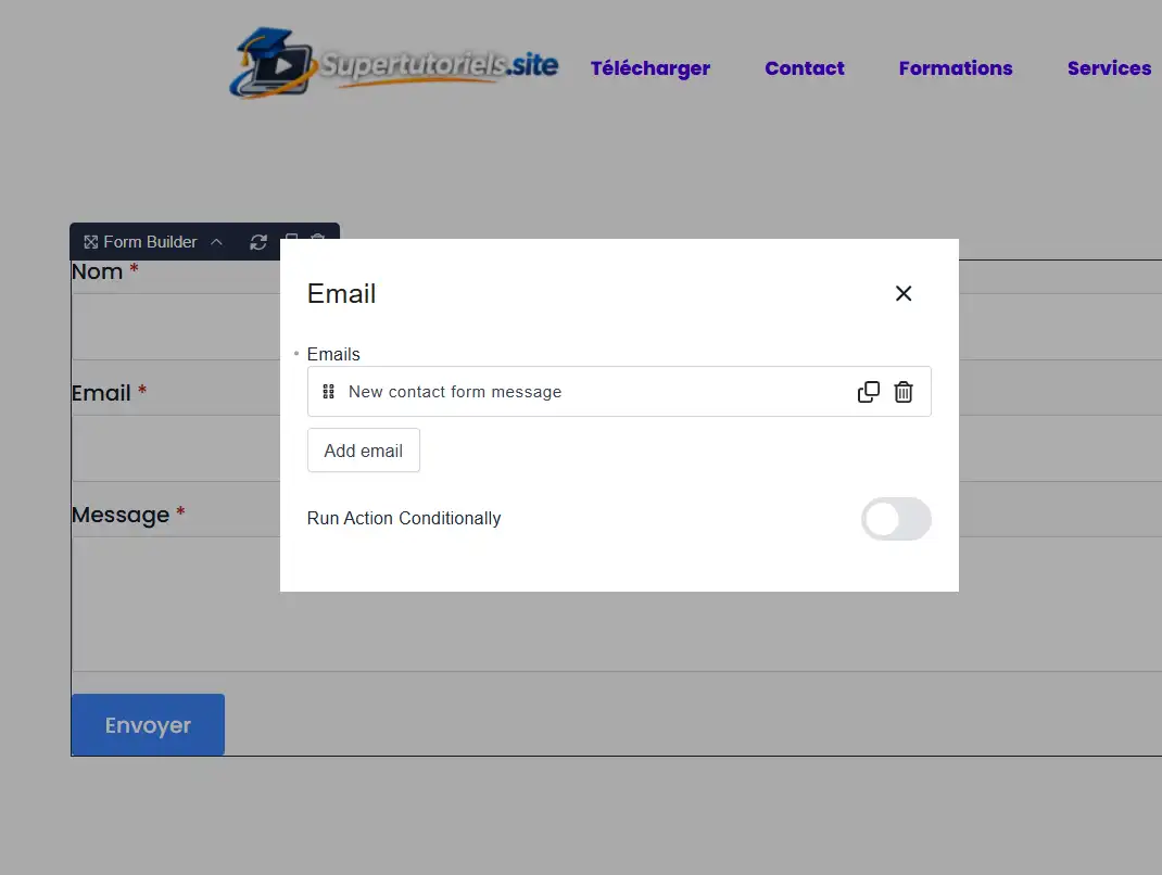 Configurer l'email de réception du message après soumission dans le formulaire