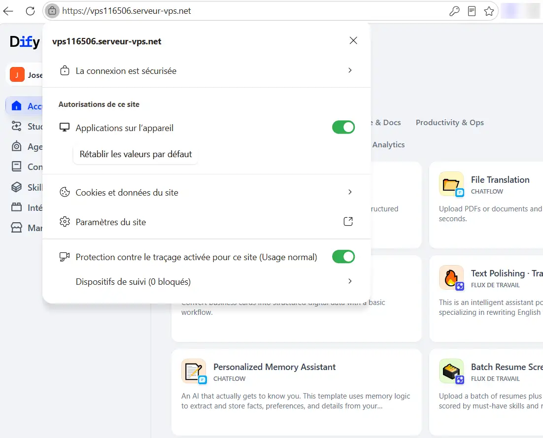 Connexion à Dify sur un espace sécurisé
