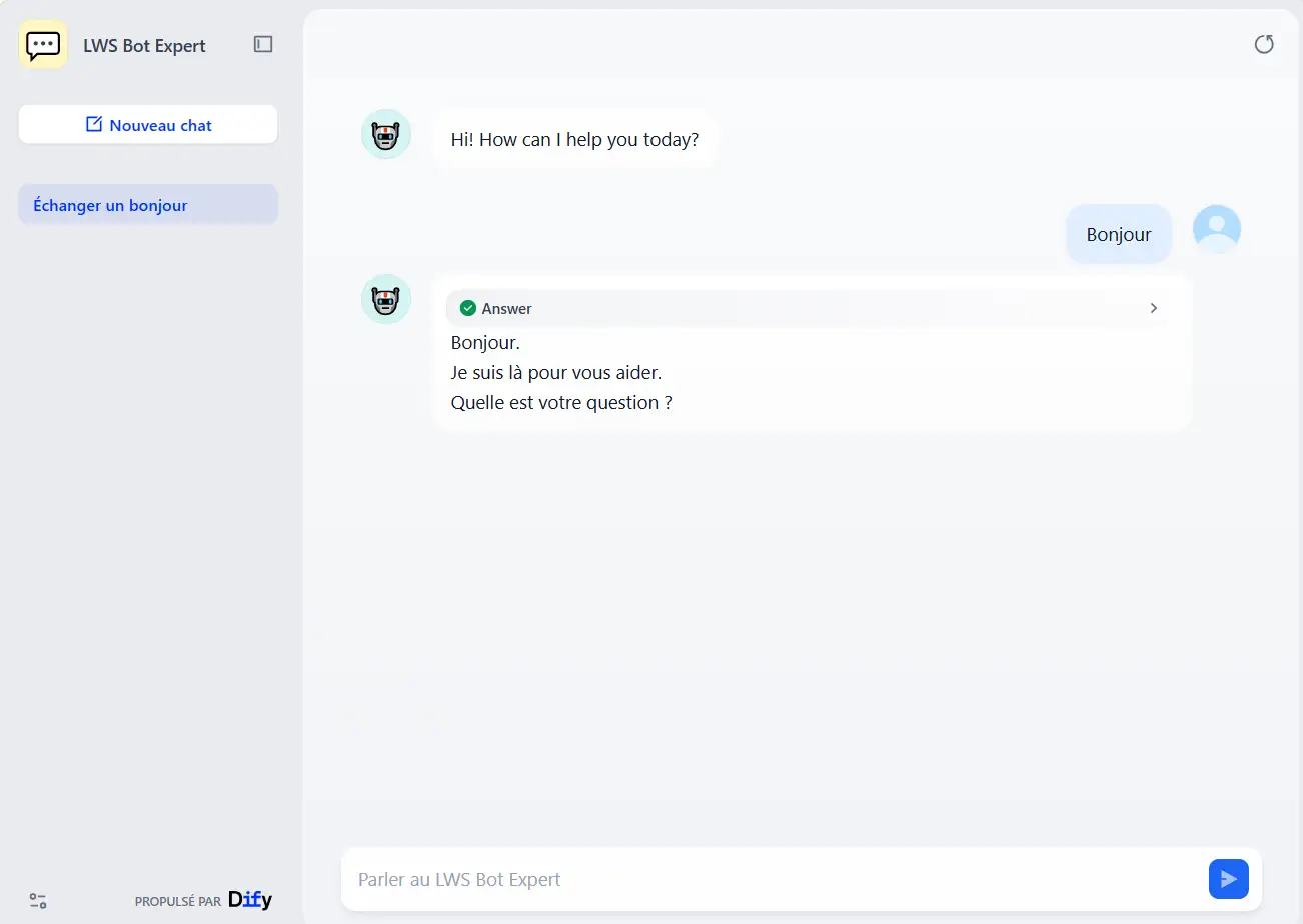 Interface publique de l'application Bot créée