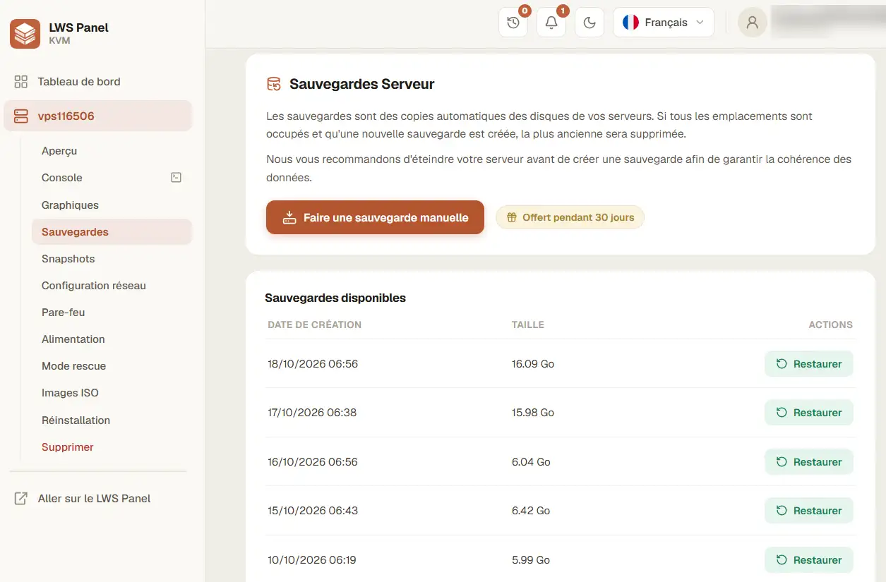 Sauvegardes régulières du serveur VPS KVM LWS