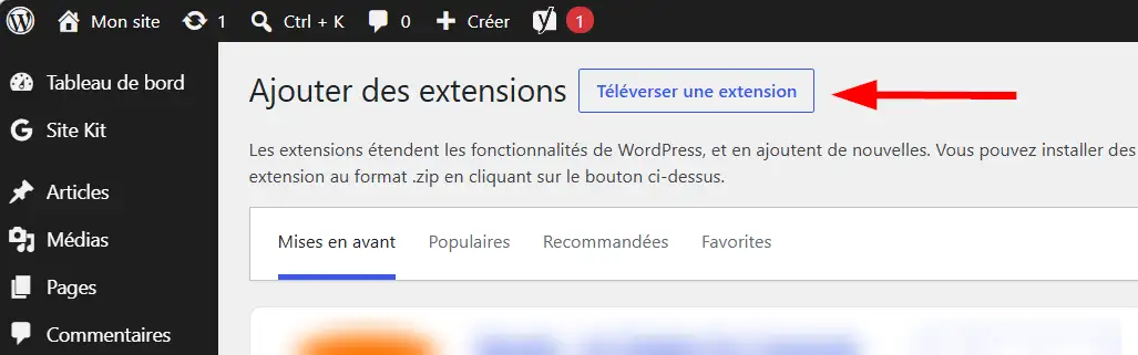 Téléverser une extension depuis le répertoire officiel