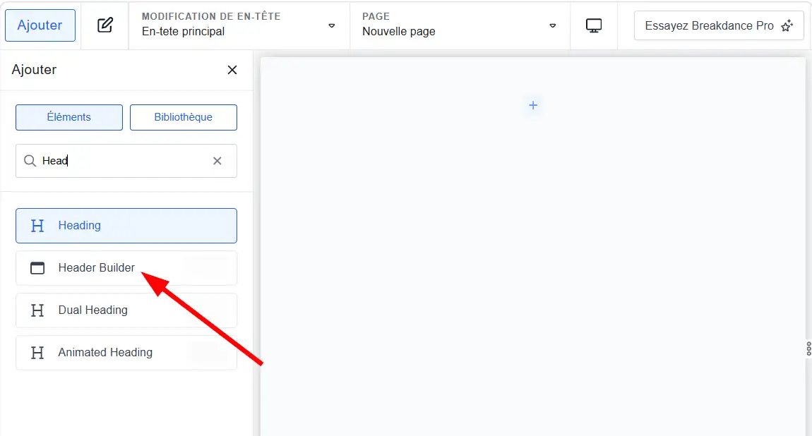 Utiliser le bloc Header Builder dans Breakdance
