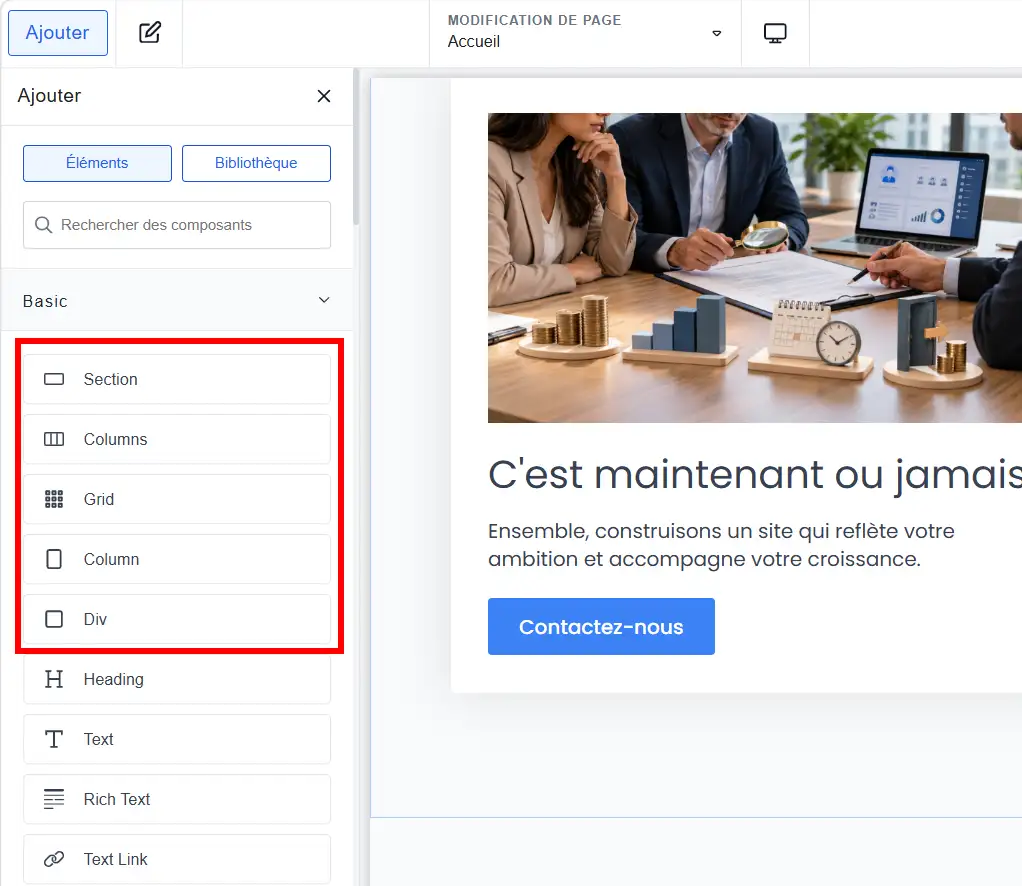 Utiliser les sections Colonnes et Div dans l'éditeur Breakdance