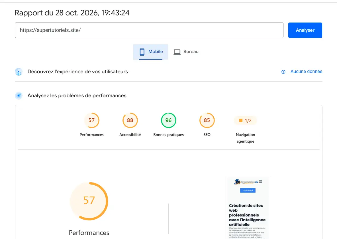 Vérifier les performances du site sur PageSpeed Insight