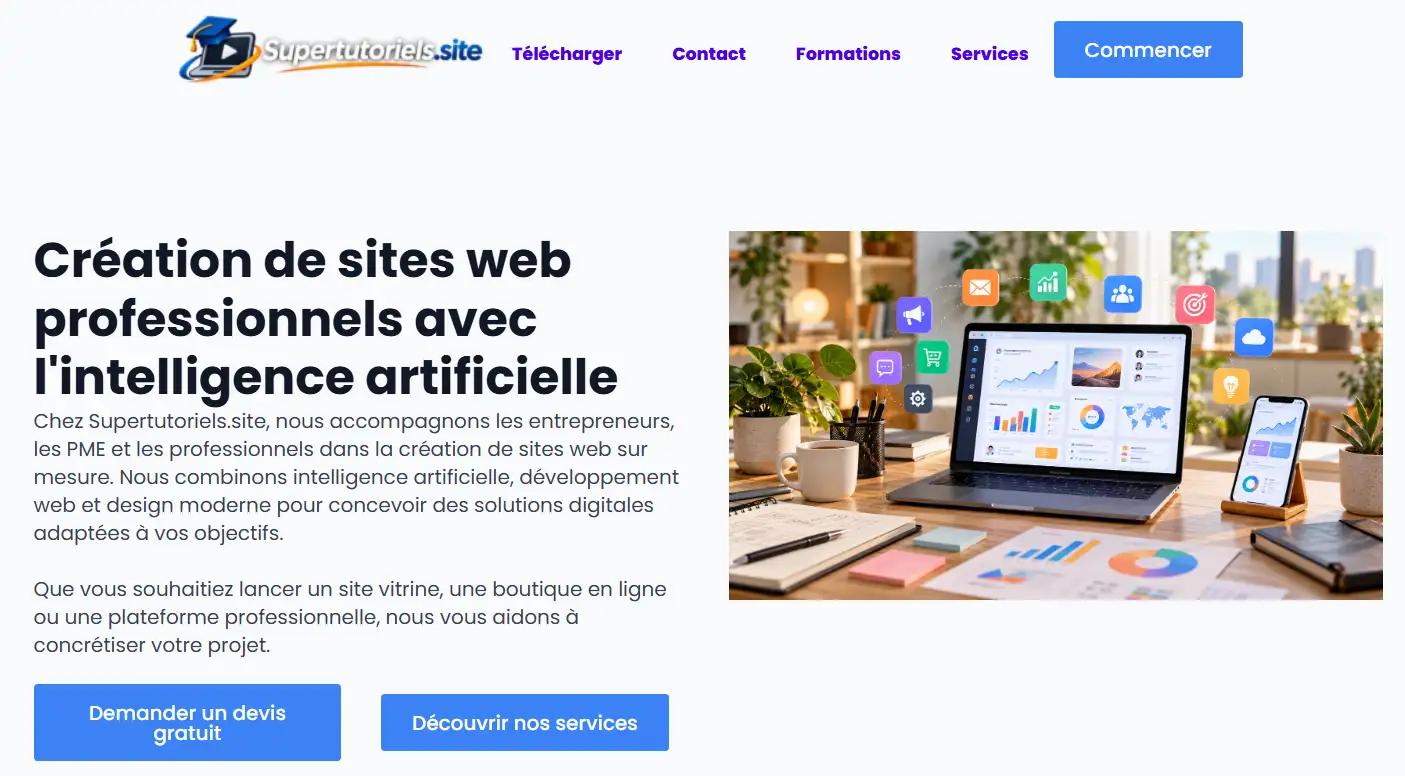 Voir la page publique du site après création dans Breakdance