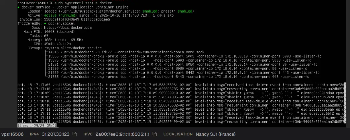 Vérifier le statut de docker