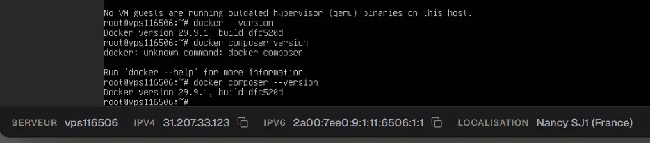 Vérifier les versions de Docker et composer